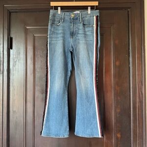 Frame Denim Le Crop Mini Boot Jeans with Raw Edge Stripes, Size 31